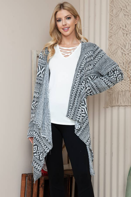 Black & White Aztec Print Open Cardigan