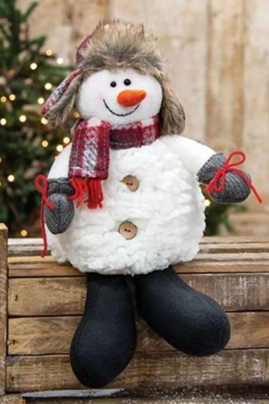 Sitting Plush Snowman w/Plaid Scarf