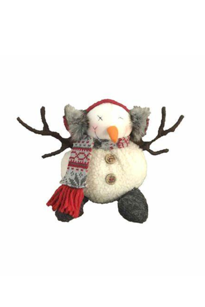 White & Red Winter Snowman with Stick Arms