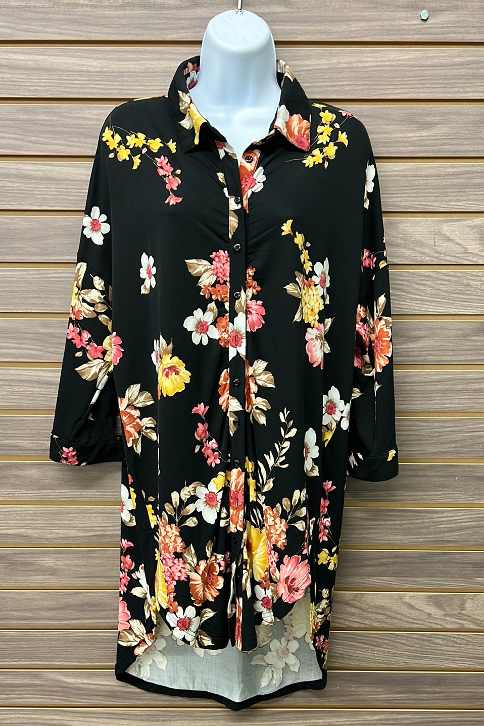 Black button-down floral dress