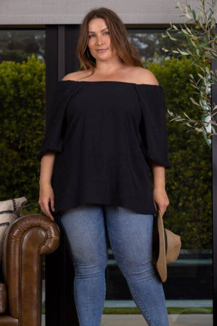 Black Off Shoulder Bell Sleeve
