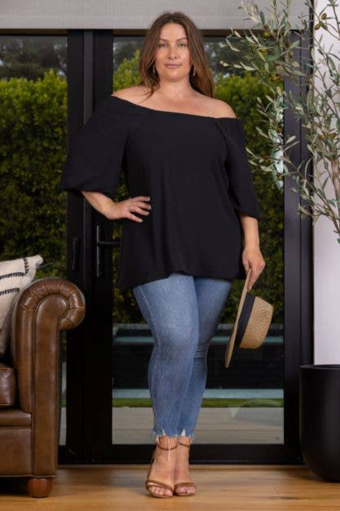 Black Off Shoulder Bell Sleeve