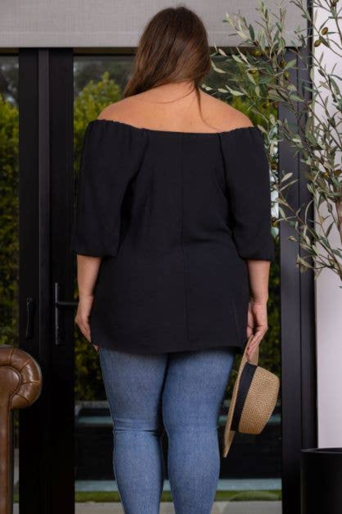 Black Off Shoulder Bell Sleeve