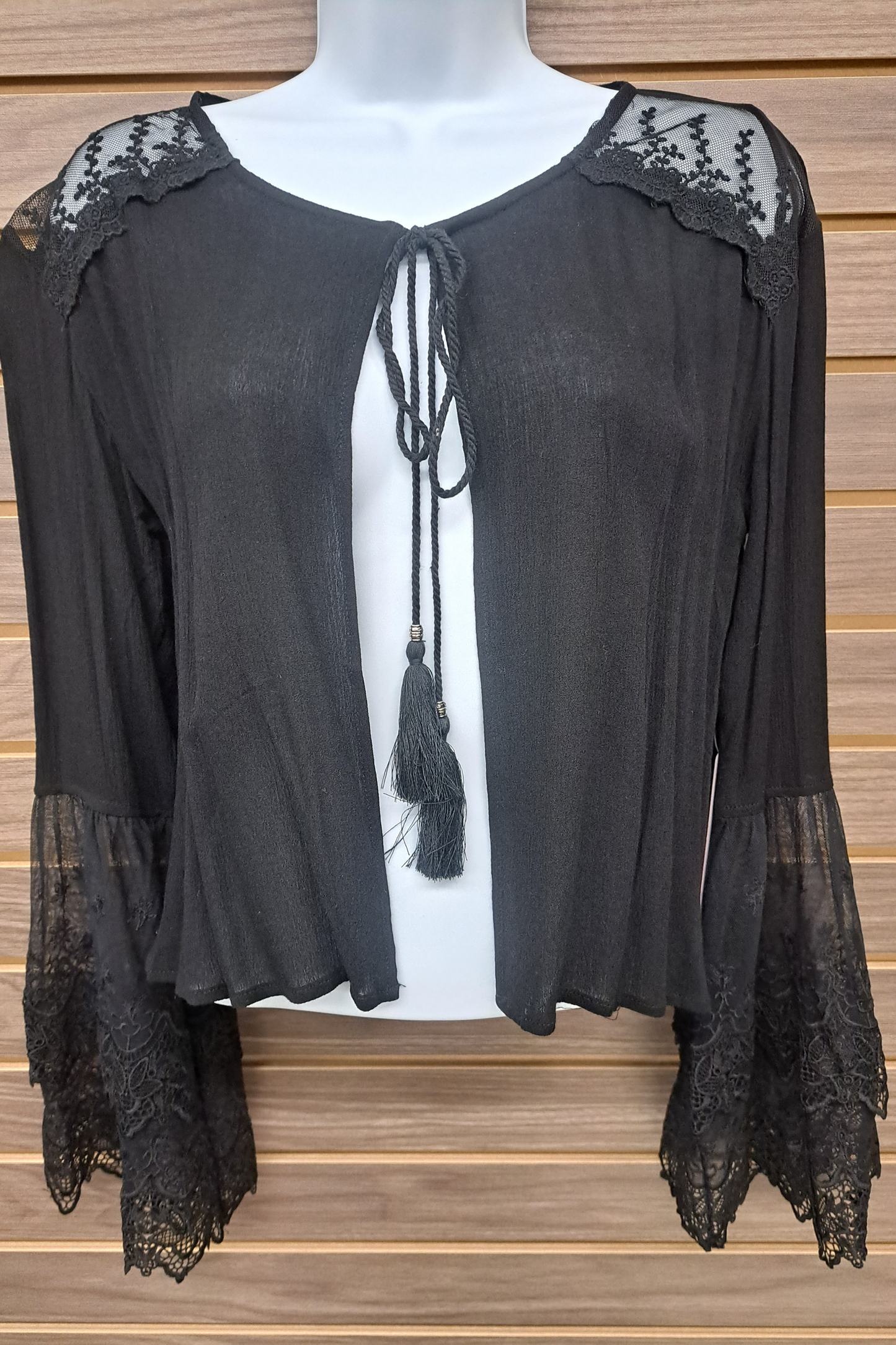 Black/lace tied cardigan