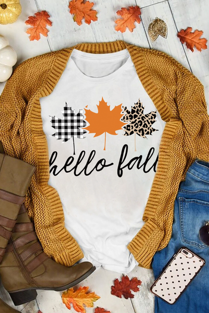 Hello Fall Mapel Leaves Graphic Tee