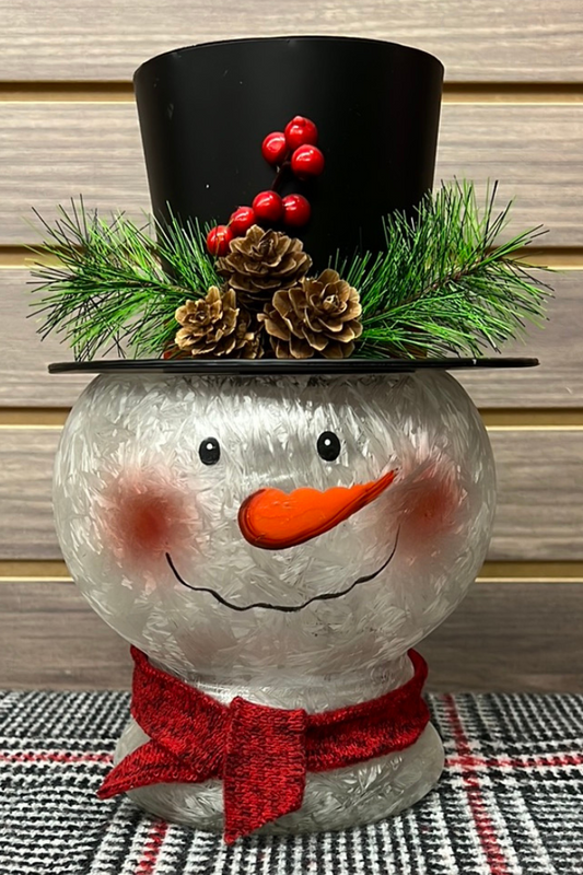 Glass Round Snowman with LED Lights