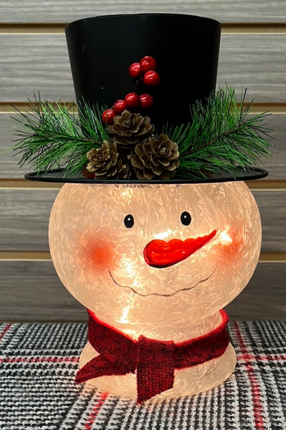 Glass Round Snowman with LED Lights