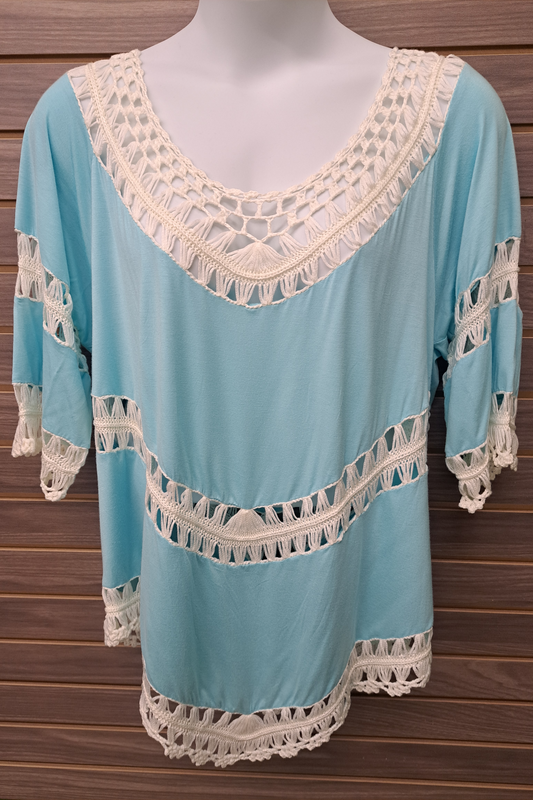 Blue with Crochet Design Plus Top