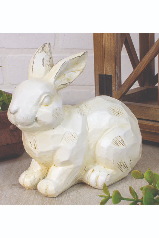 Crouching White Resin Bunny