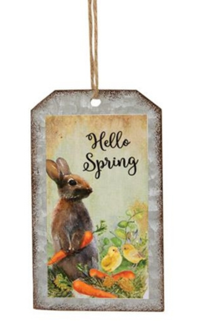Hello Spring Bunny Metal Tag Ornament