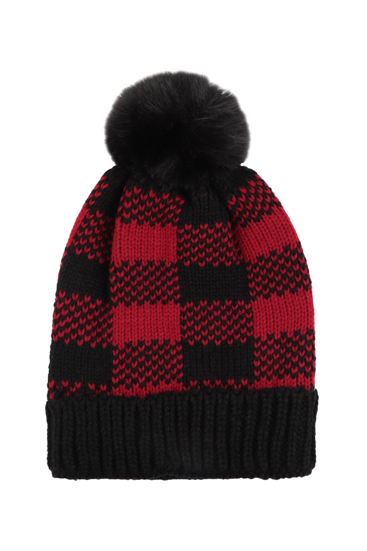 BUFFALO PLAID POMPOM KNIT BEANIE