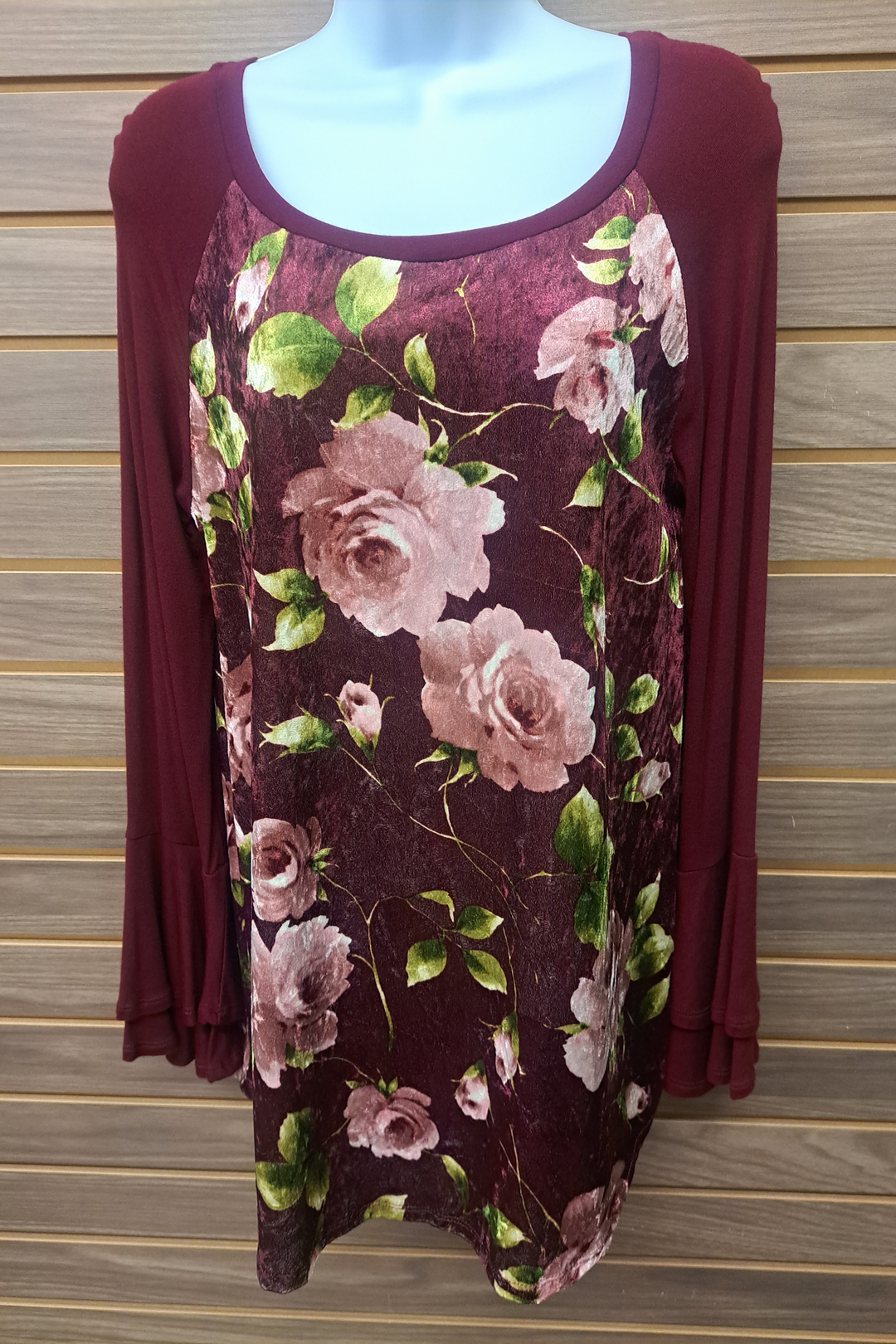 Burgundy floral bell sleeve