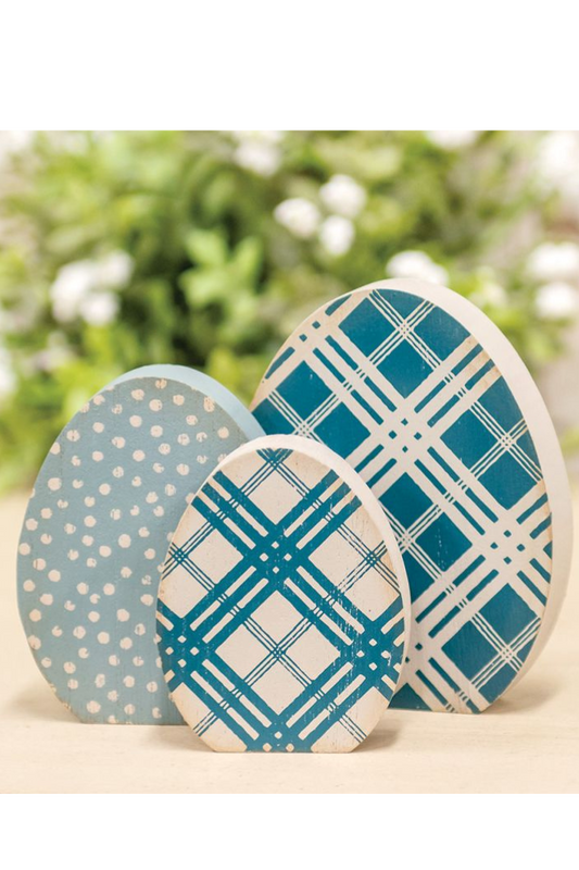 Chunky Blue Patterned Egg Sitters, 3/Set