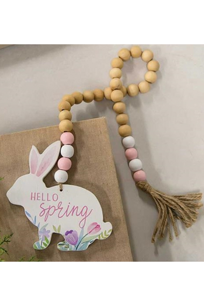 Hello Spring Wooden Bead Garland With Bunny