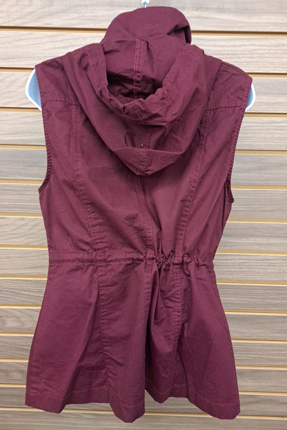 Burgundy pockets hoodie vest with snaps/ties