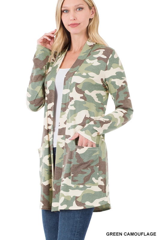 Camouflage mid-thigh slouchy pocket