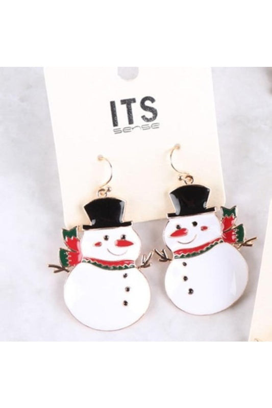 Christmas Snowman Enamel Earrings