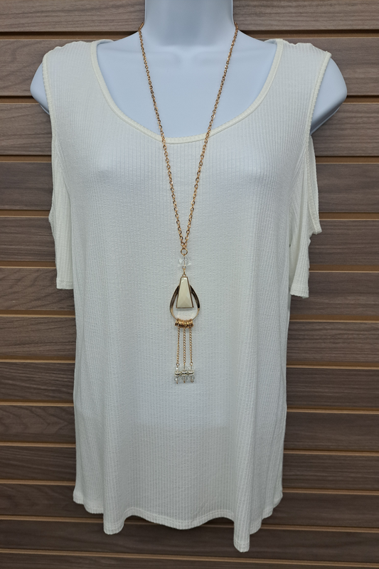 Cold shoulder necklace top short sleeve