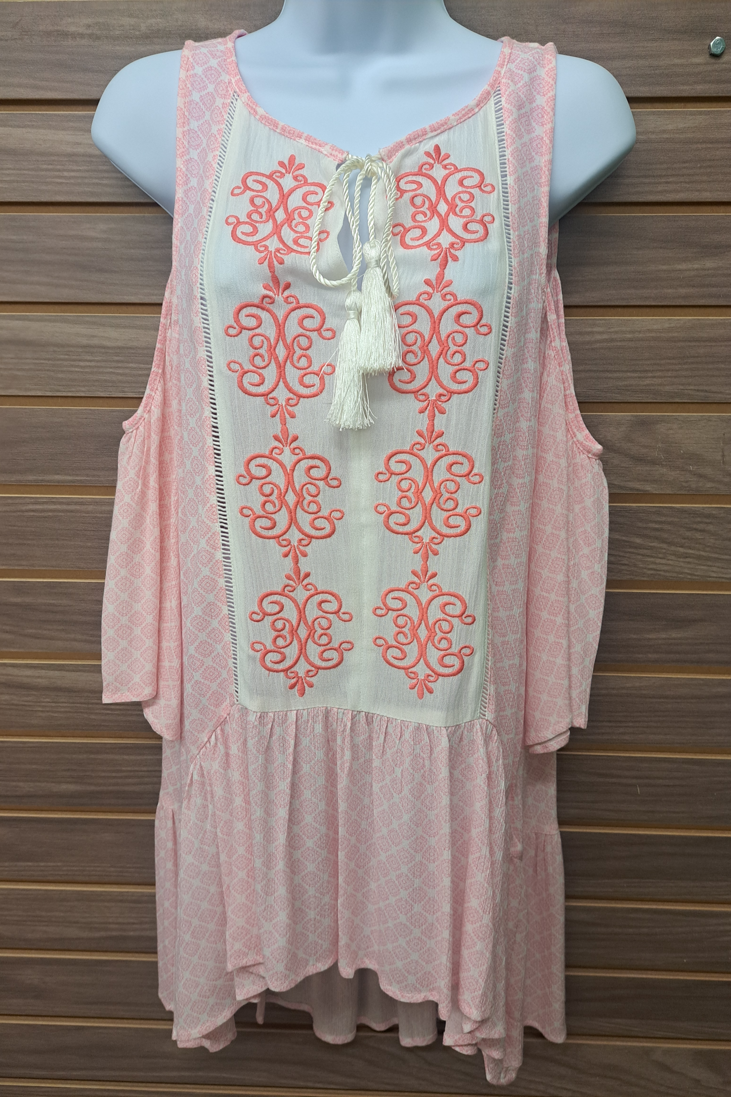 Cold shoulder Pink embroidered tunic