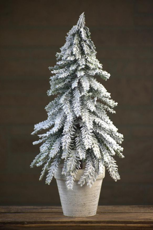 Potted Snowy Flocked Traditional Pine Artificial Christmas Tree