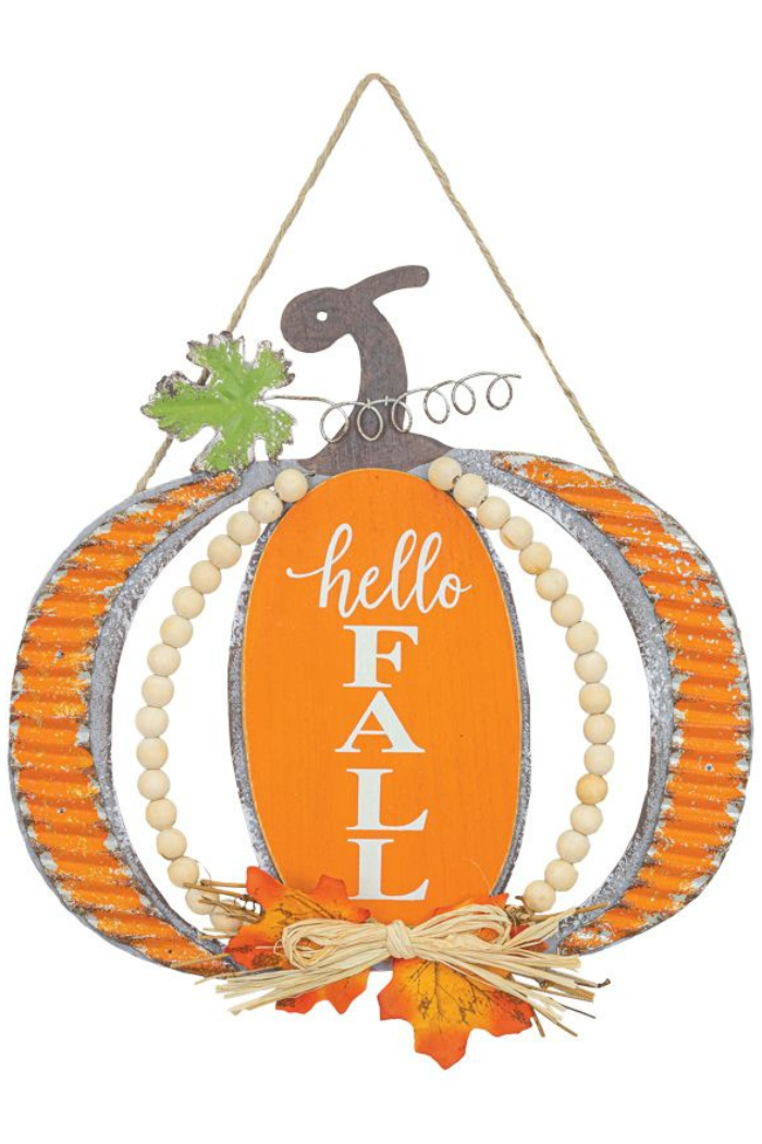 Hello fall ripple bead pumpkin hanger