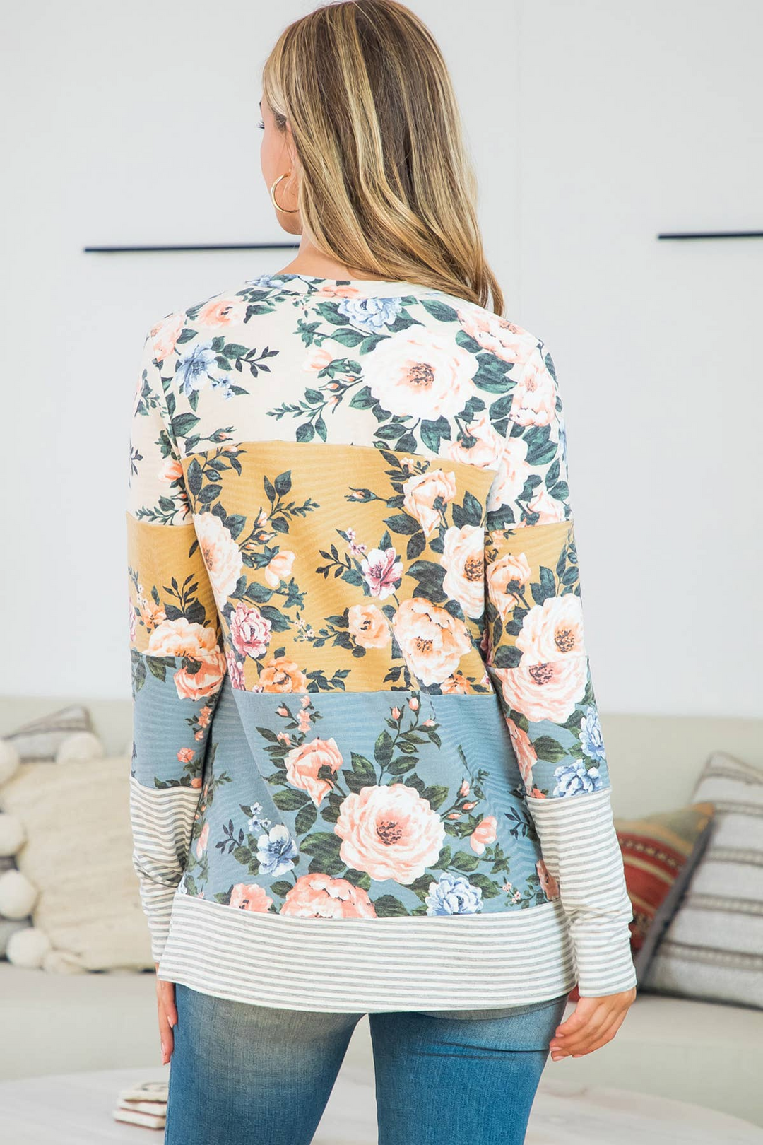 Color Block Rib Floral