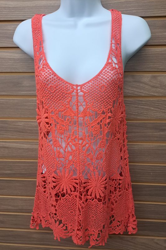 Coral lace tank