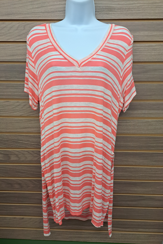 Coral stripes long tee