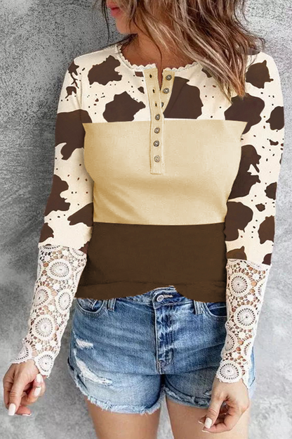 Cow Lace Long Sleeve Top