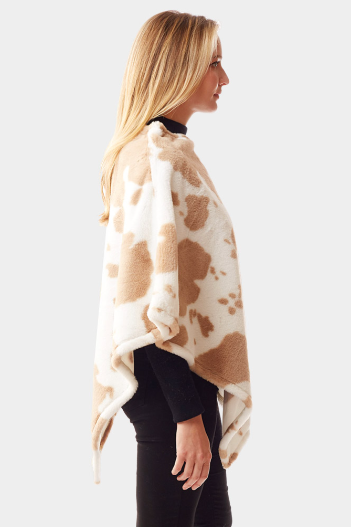 Cow Patterned Soft Faux Fur Poncho