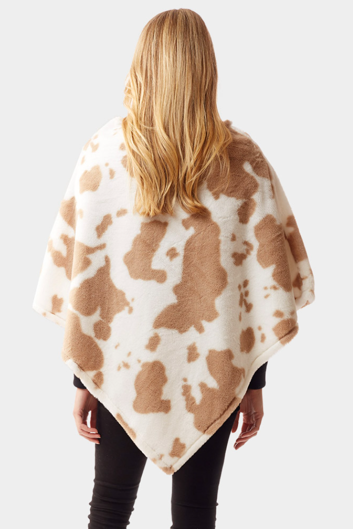 Cow Patterned Soft Faux Fur Poncho