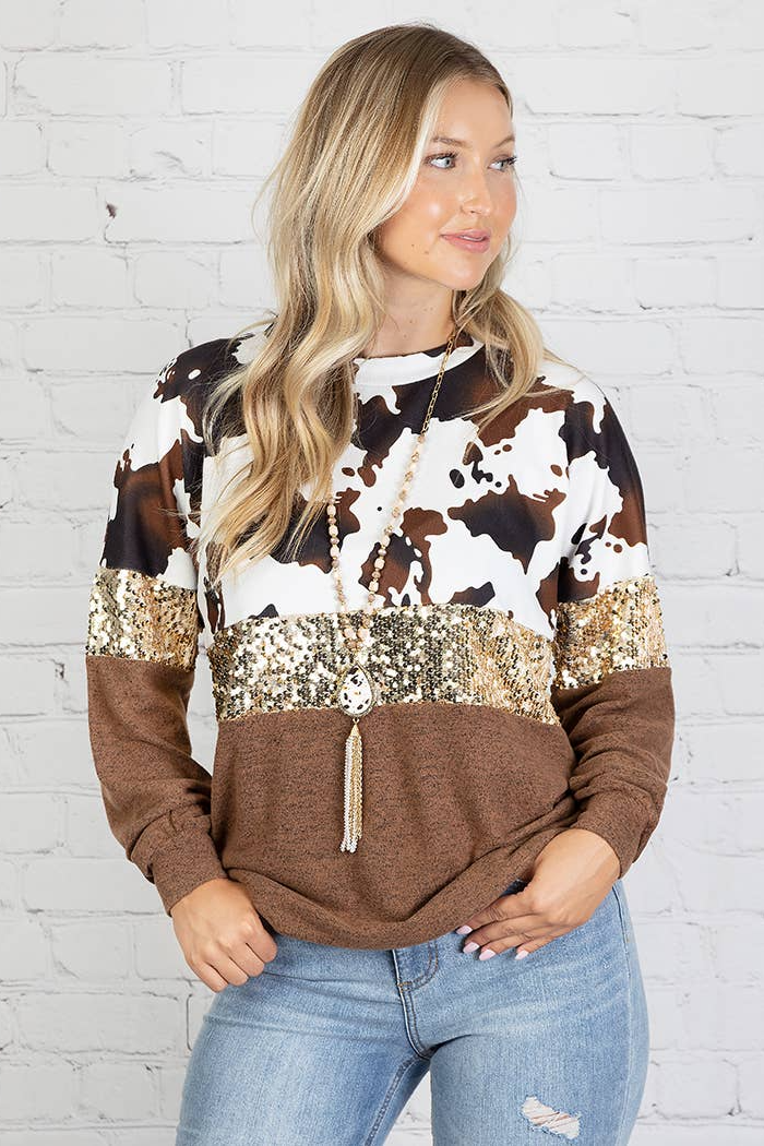 Cow Print Top with Sequin