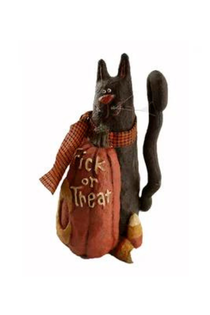 BLK Cat with Pumpkin that reads "Trick Or Treat