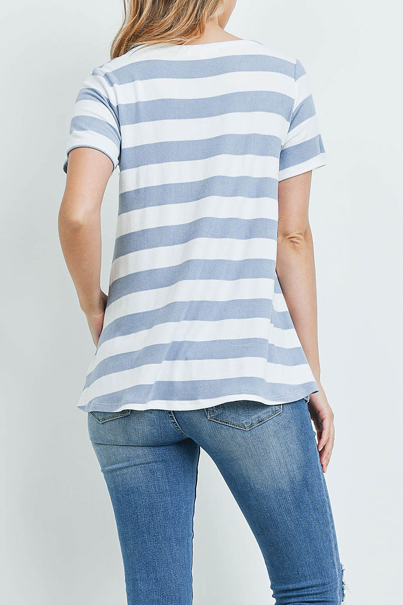 Crisscross Neckline Striped Top