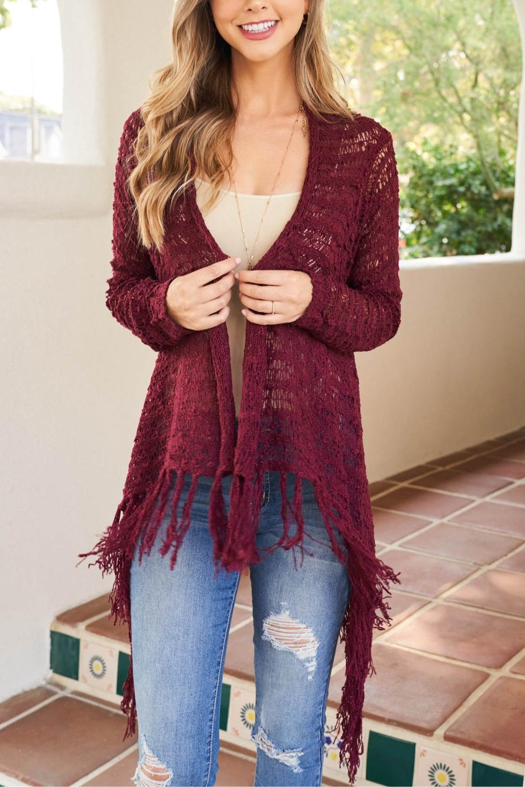 Crocheted long sleeve cardigan