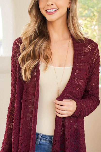 Crocheted long sleeve cardigan