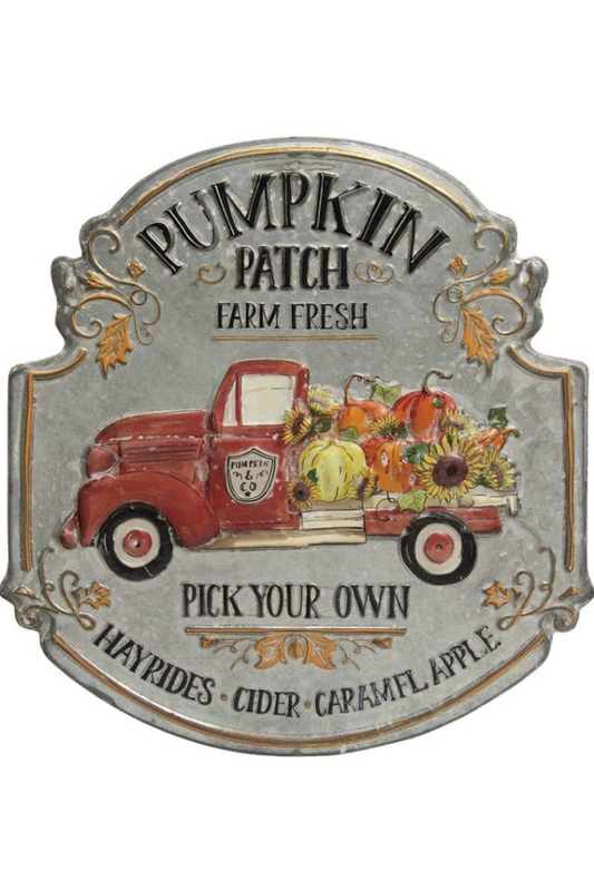 Pumpkin patch truck metal sign