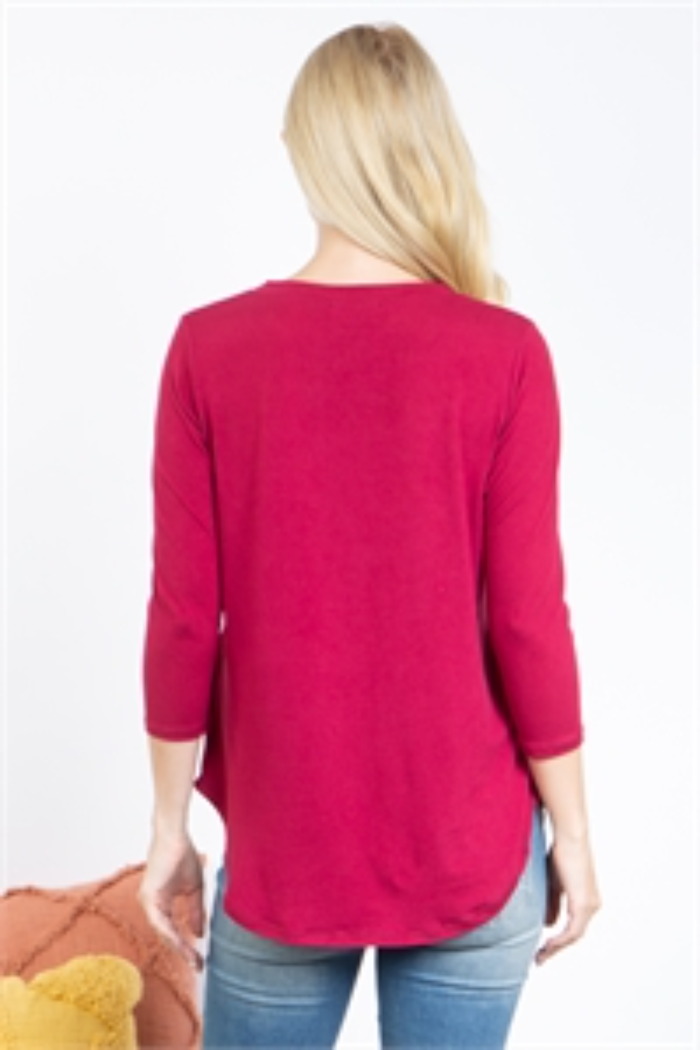 DOLPHIN HEM QUARTER SLEEVE SOLID TOP