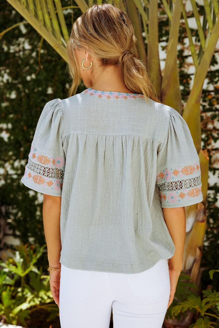 Drawstring Embroidered Half Sleeve