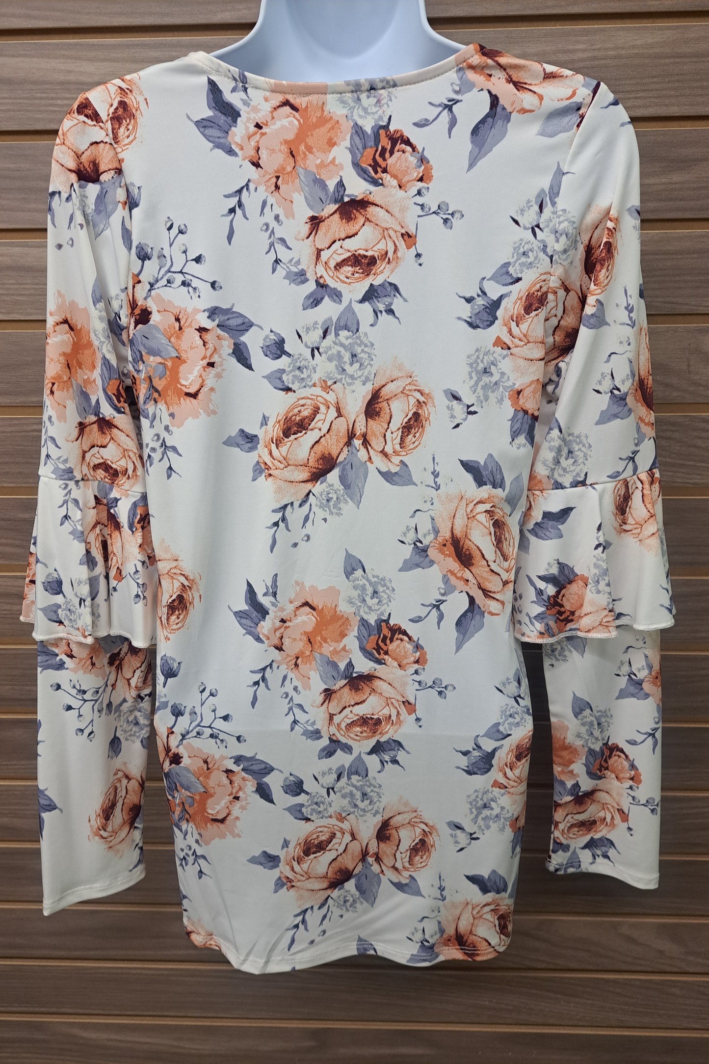 Floral cage front ruffle long sleeve