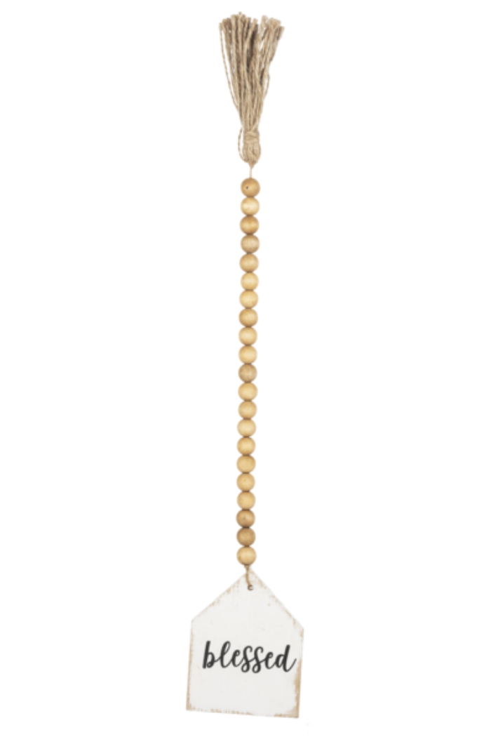House with Text on Beaded Hanger & Tassel