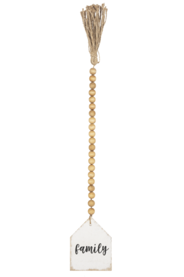 House with Text on Beaded Hanger & Tassel