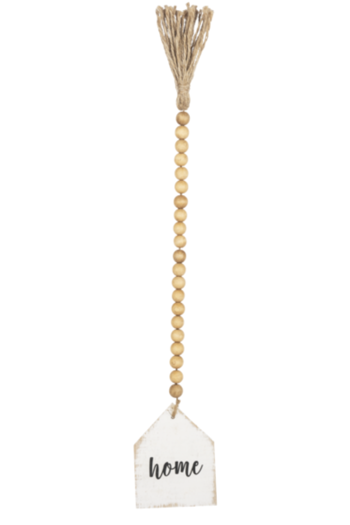 House with Text on Beaded Hanger & Tassel