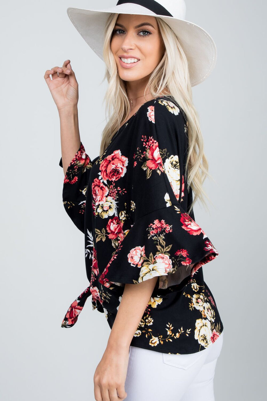 Floral print button down tied front