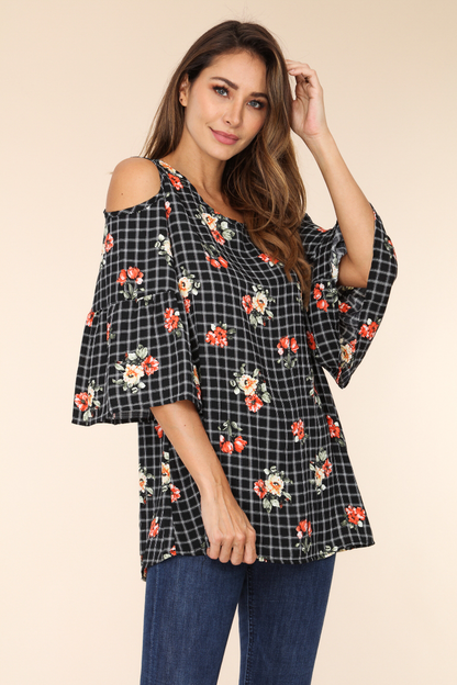 Floral print cold shoulder tunic