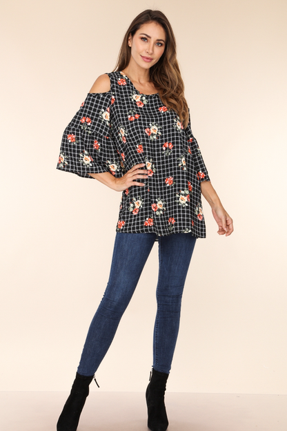 Floral print cold shoulder tunic