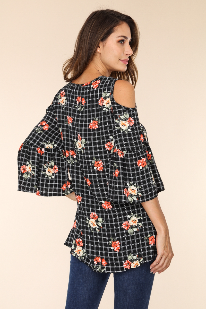 Floral print cold shoulder tunic