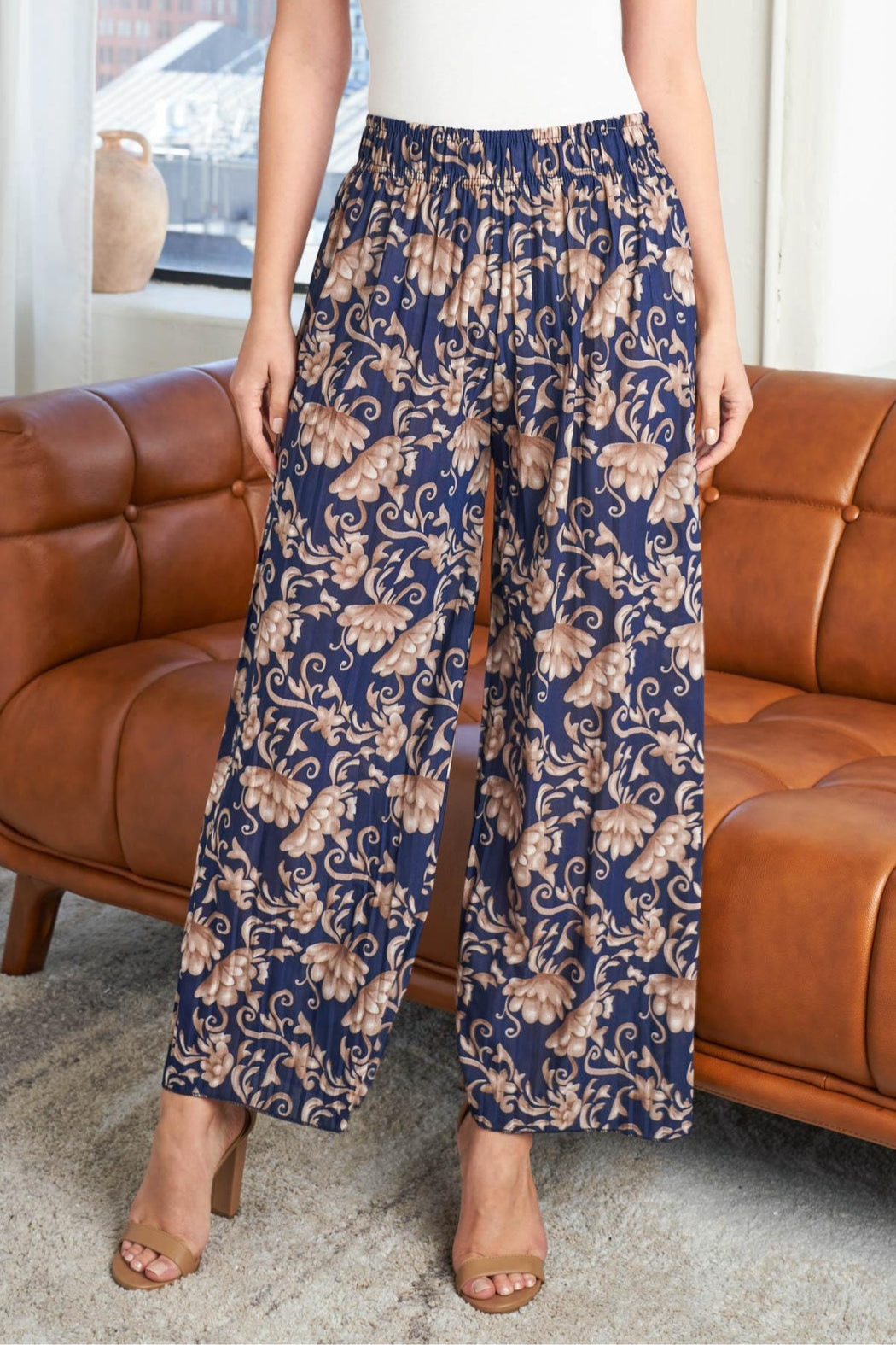 Floral Print High Waist Wide Leg Trousers Pants