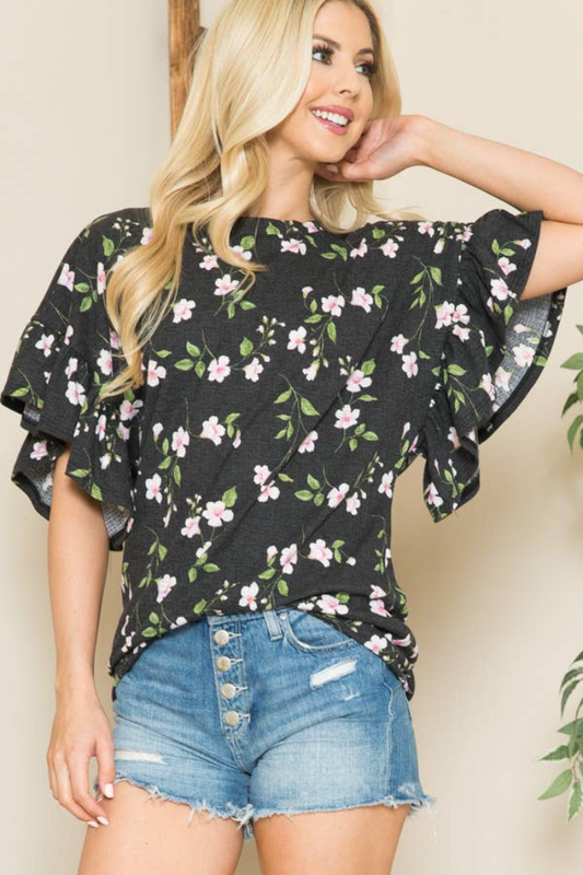 FLORAL RUFFLE BELL SLEEVES