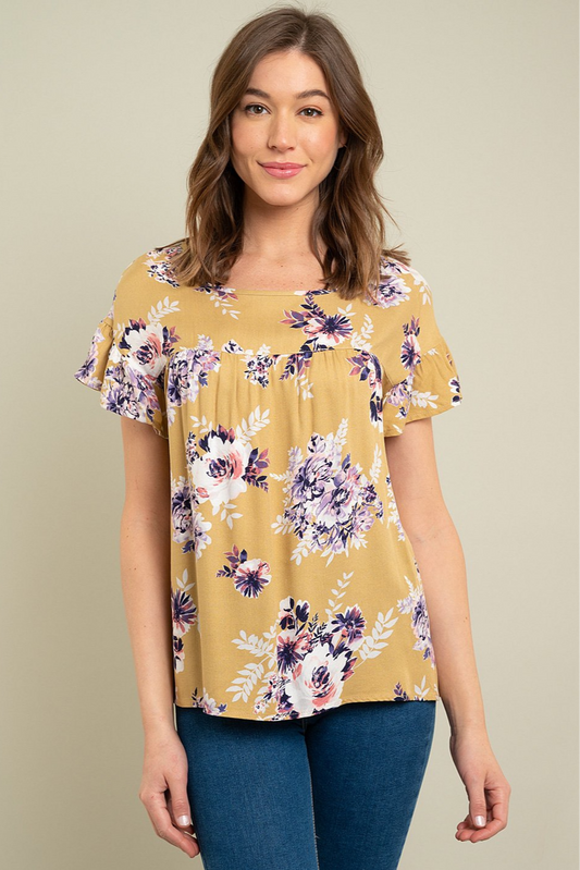 Floral ruffle sleeve top